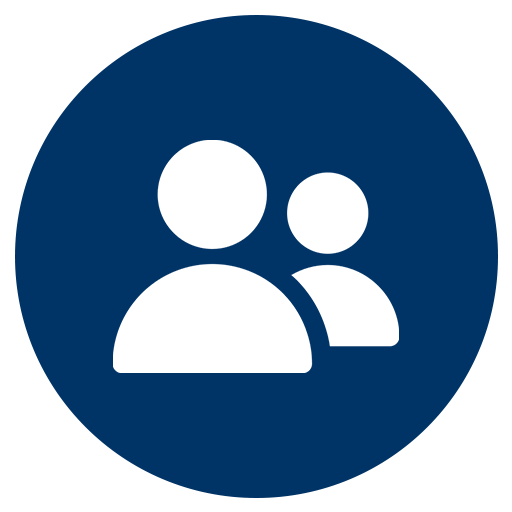 User Group Icon with Two White Silhouettes on a Blue Circle Background